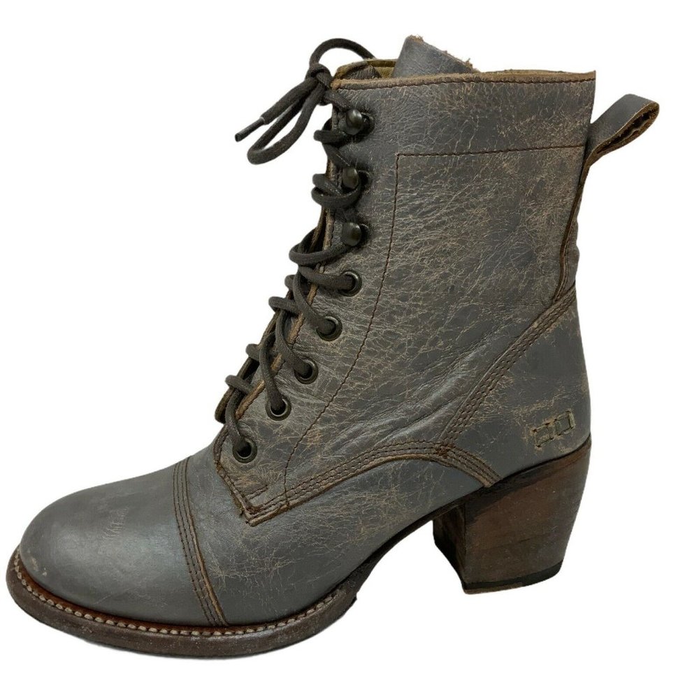 Bed|Stu Womens Lace Up Boots Size 7 Gray Side Zipper Ankle Combat Distressed
